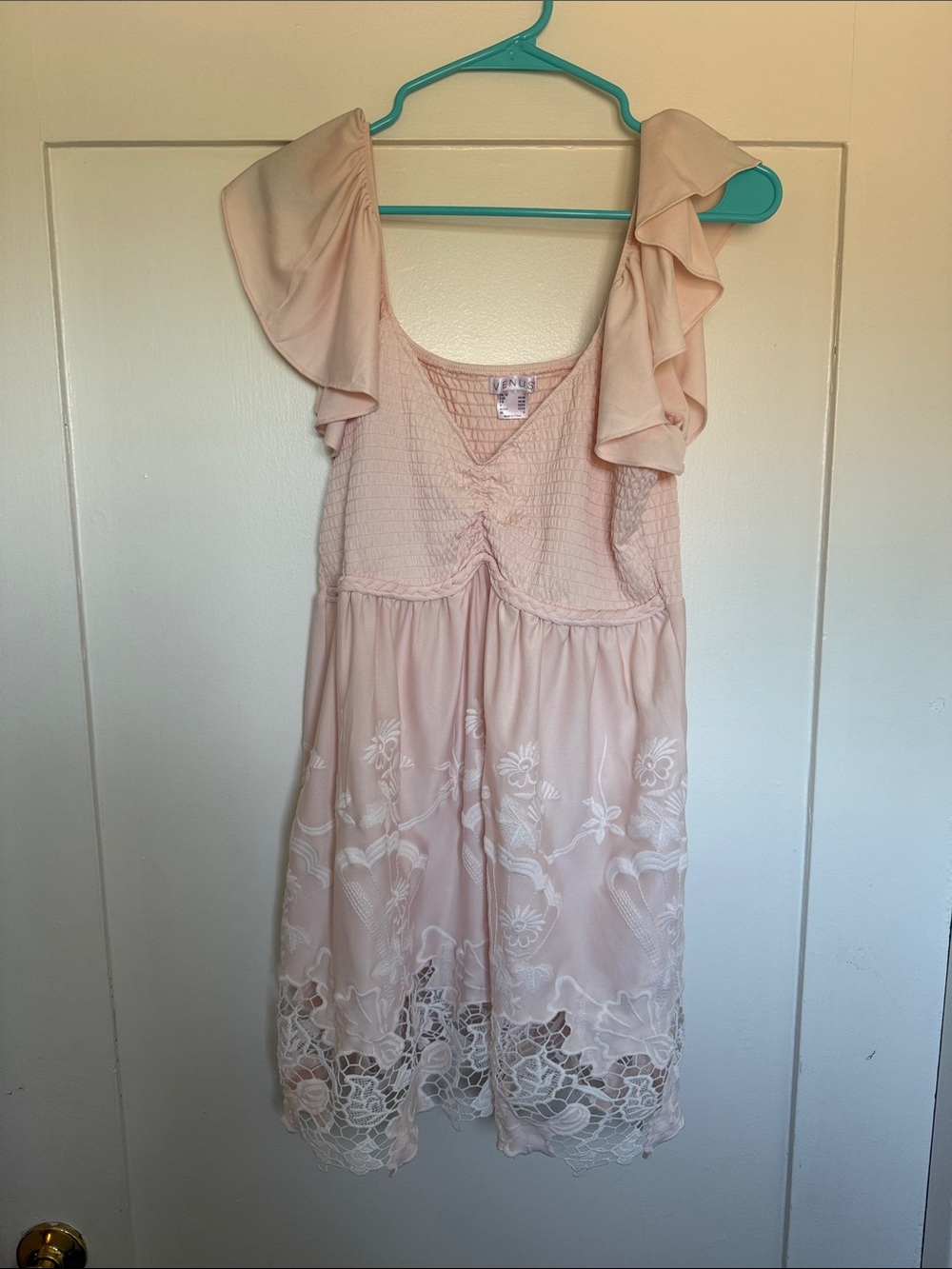 Pale Pink Embroidered Ruffle Dress
